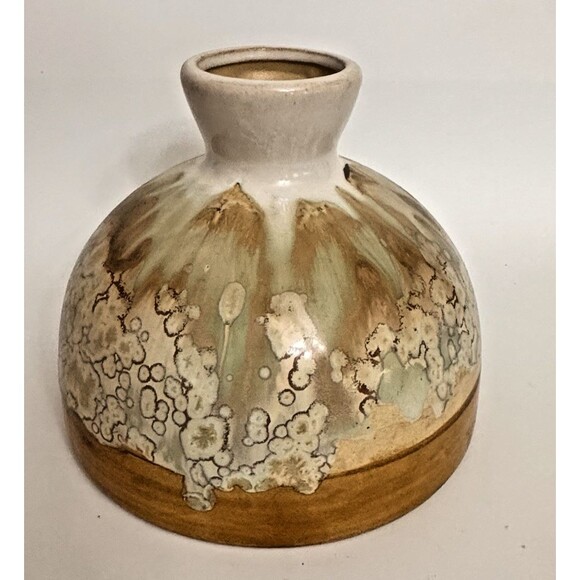Studio Art Pottery Vase 8"x7" – Earth Tone Crystalline Glaze Handmade Ceramic - Picture 2 of 9